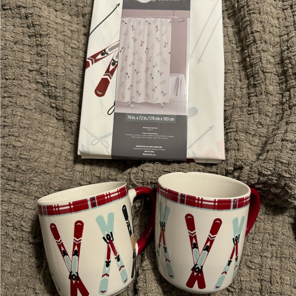Ski Themed Mug and Shower Curtain Set